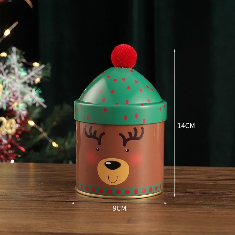Christmas Cute Candy Box Santa Claus Elk Snowman Storage Jar Gift Packaging Personalized Christmas Hat Iron Box