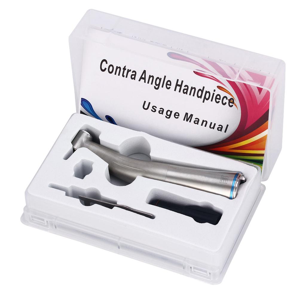 Dental 1:1 LED Fiber Optic Handpiece Internal Water Spray Contra Angle Push Button Chuck Blue Ring Low Speed Handpiece