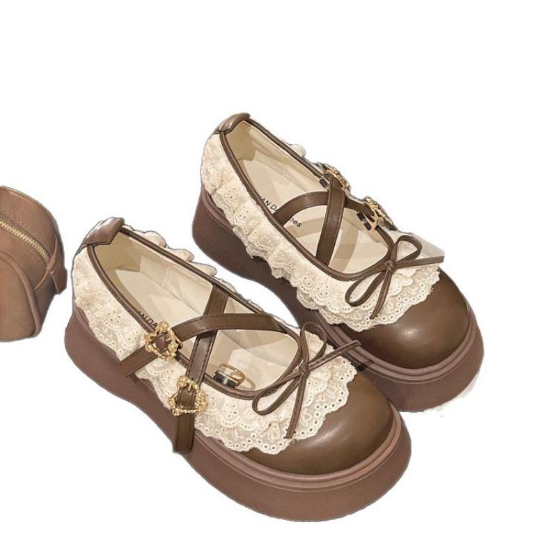 Thick-soled Heightening Retro Bow Leather Shoes for Women's Summer New Gentle Mary Single Shoes for Women