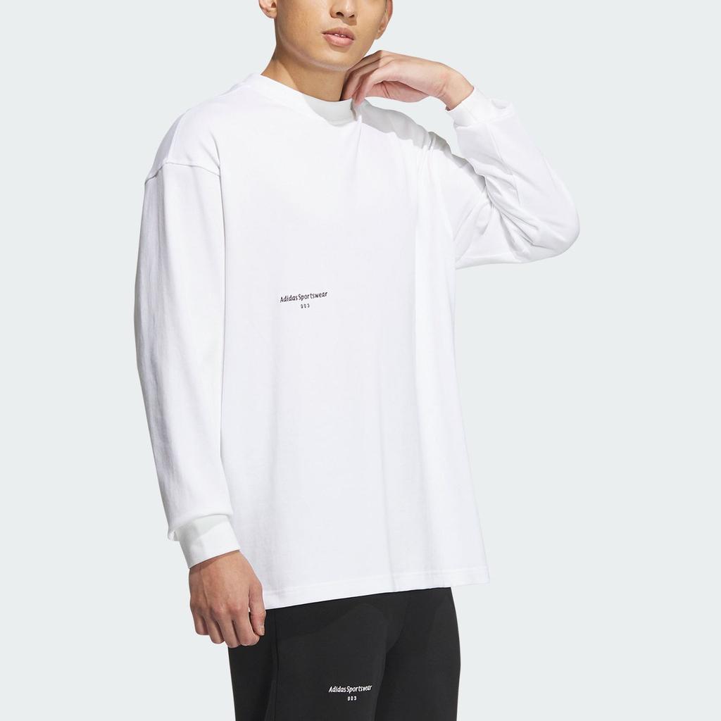 Adidas Letter Print Casual Sports Round Neck Long Sleeve T-Shirt Men Tops White IZ1595