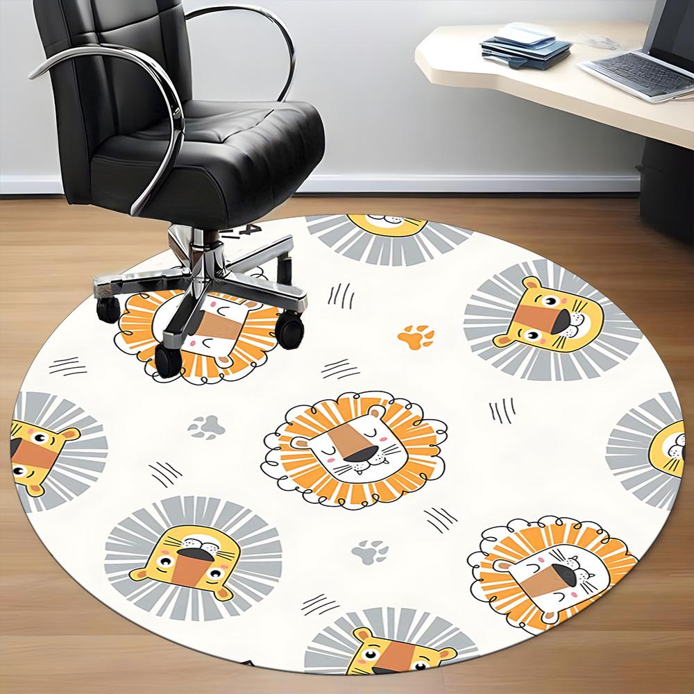 1pc Lion Face Pattern Carpet for Office Non Slip, Round Carpet, Soft & Comfortable, Carpet for Office, Lightweight Round Floor Mat