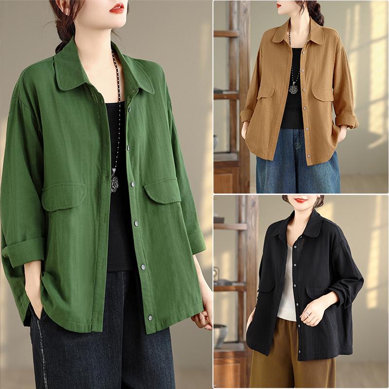 DIMANAF 2025 Autumn Plus Size Blouse Shirt Women Long Sleeve Loose Casual Lady Tops Cotton Buttons