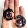 Dark Gothic Purple Crystal Moon Earrings