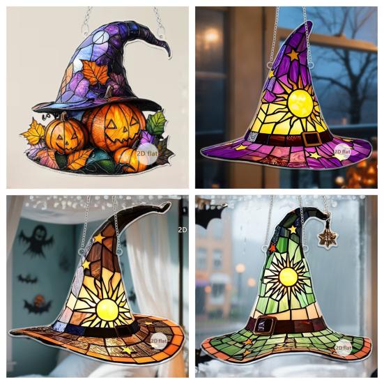 Halloween Witch Hat Hanging Decoration Stained Glass 2D Flat Acrylic