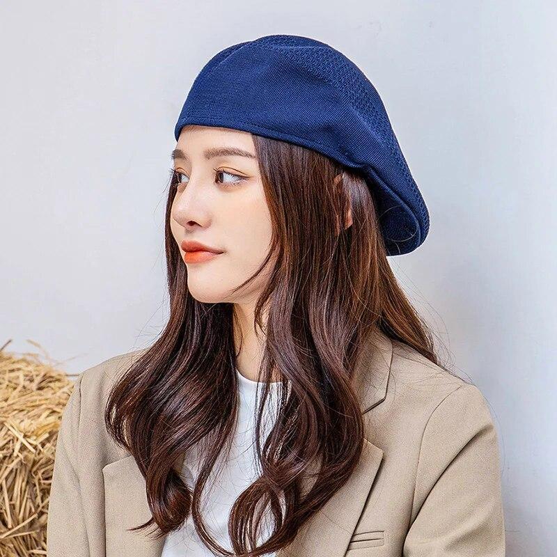 Unisex Beret Breathable Mesh Beret Hand Knitted Thin Cap Fashion Men and Women Hat Beret