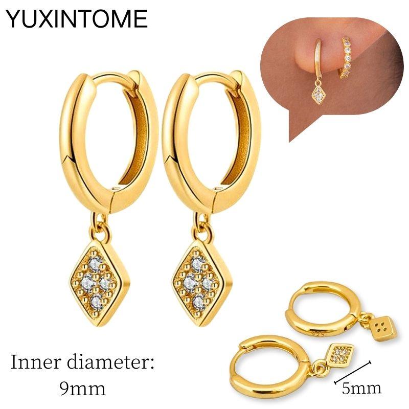 925 Sterling Silver Needle Vintage Square Round Pendant Earrings For Women Crystal Shell Geometric Earrings Fashion Jewelry
