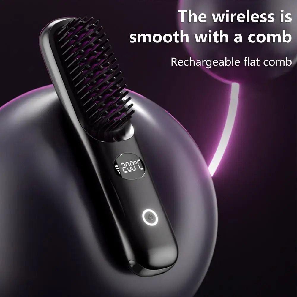 Anti-Scald Protection Electric Hair Straightener Brush USB Charging Hair Brush  Hair Styling