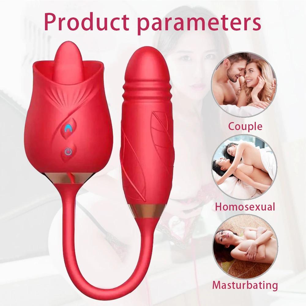 3-in-1 female masturbation rose sex toy Clit Clintoris G-point thrust Dildo oral sex Vibrator G-point stimulation licking erotic