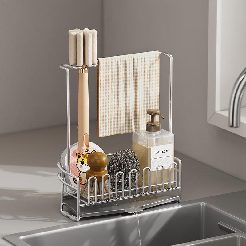 Sponge Holder 304 Stainless Steel Kitchen Countertop Dishcloth Drain Rack Sink Storage Rack