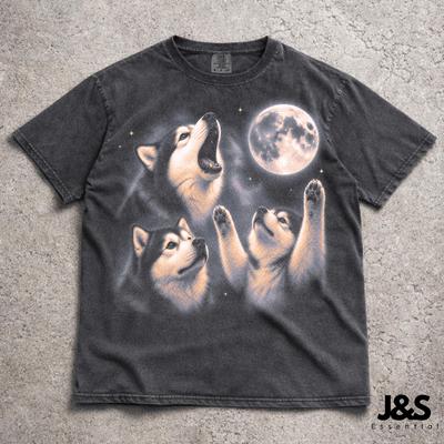 Drei Alaskan Malamute Mond Shirt, Lustiges Alaskan Malamute T-Shirt, Vintage Malamute T-Shirt, Geschenk für Husky Wolfshund Liebhaber