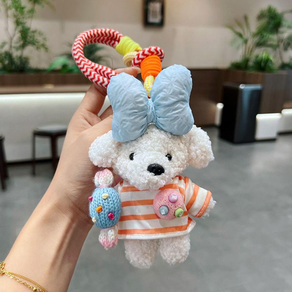 Cute Cartoon Cartoon Dopamine Dog Keychain Striped Top Car Key Ring New Bag Charm  Small Gifts