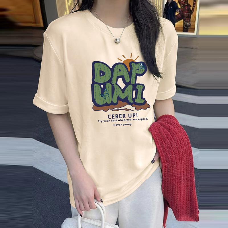 

Женская футболка с коротким рукавом и круглым вырезом из чистого хлопка, новинка весны и осени 2025 года, европейский свободный большой размер, топ, базовая футболка M S