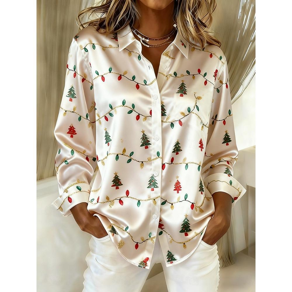 Camicia da Donna Natalizia Grafica Fiocco di Neve Vintage Elegante Moderna Manica Lunga Collo Camicia Top Regolari Abbigliamento Quotidiano Autunno Inverno