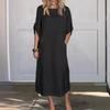 2024 European & American Summer Casual Solid Color Short-Sleeve Cotton Linen Dress