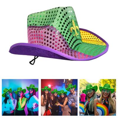 Mardi Gras Costume Cowboy Hat for Carnival Party Festival Outfit Wide Brim Hat Friend Gathering Celebration Props Hat