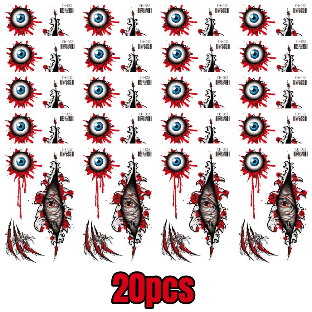 20pcs Realistic Halloween Fake Temporary Tattoos Sticker Wound Stitches Waterproof Stickers Scary Ghosts Prank Body Makeup Decor