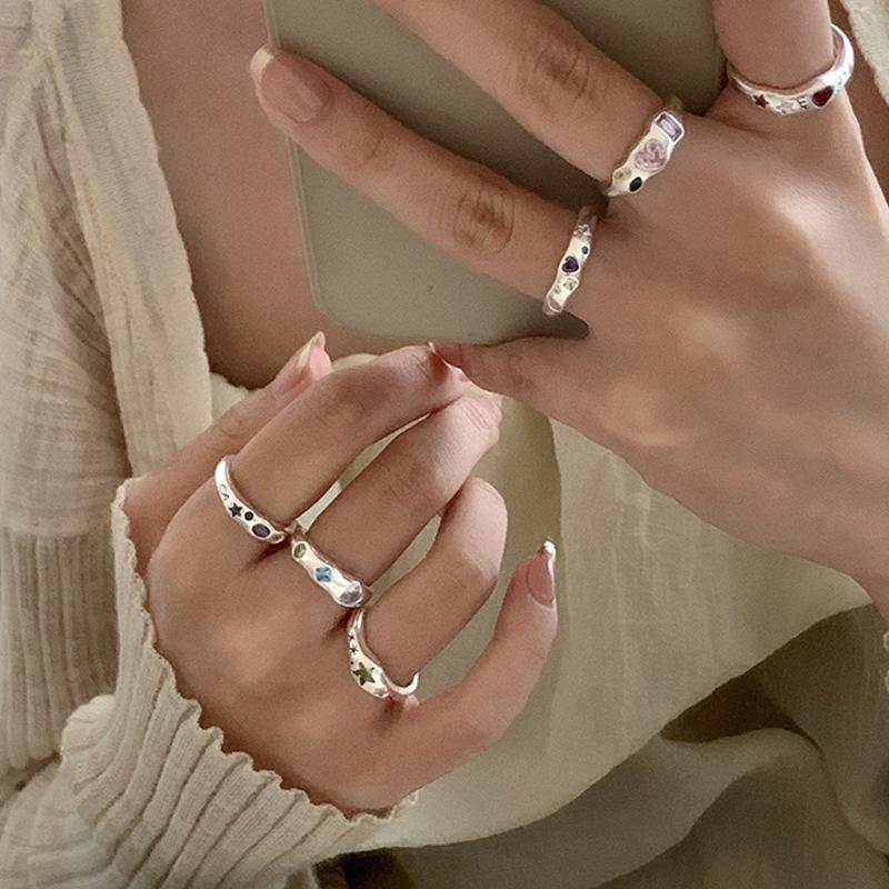 Copper Shaped Heart Adjustable Ring For Women With Vibrant Colorful Zircon Stones Design