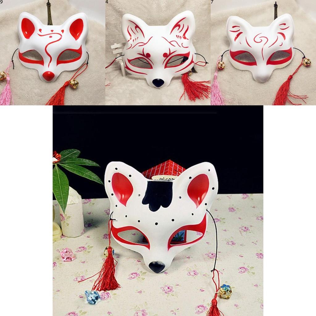 Japanischer Anime Halbgesichts-Fuchsmaske Handbemalt Kitsune Cosplay Halloween Kostüm Zubehör