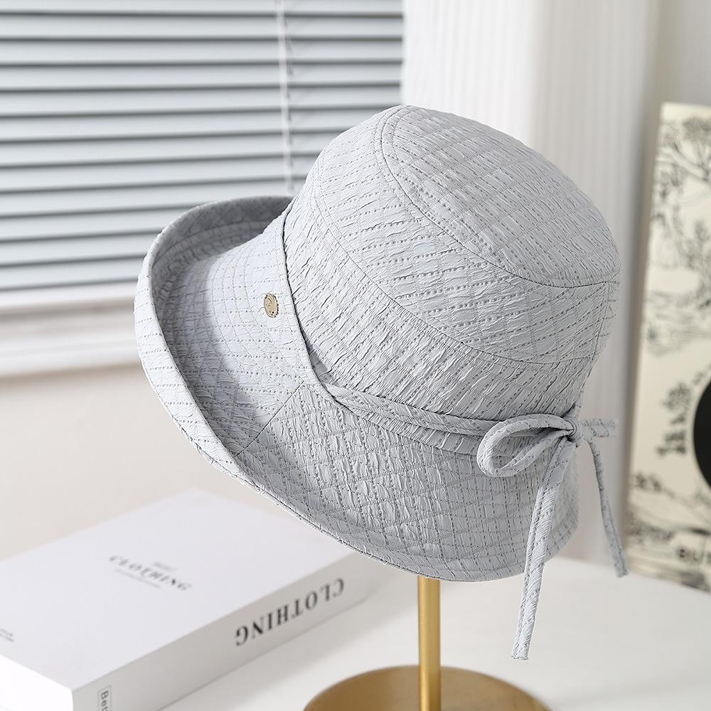 Women'S Bucket Hat Elegant Lady Fisherman Cap With Bow Wide Brimmed Spring Summer Hats For Women Cloth Foldable Sunhat New