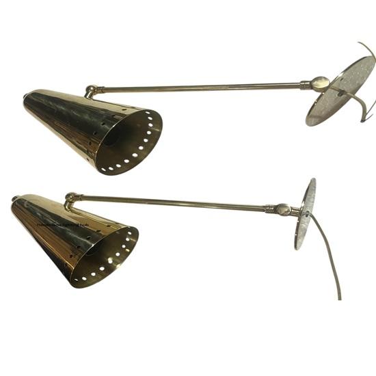 

Set of 2 Brass Swing Arm Wall Sconces Mid Century Modern Single Row Light Fixture