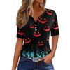 Women's T Shirt Tee Halloween Printed Button Short Sleeve Tunic Daily Weekend Fashion Basic V- Neck Regular Top