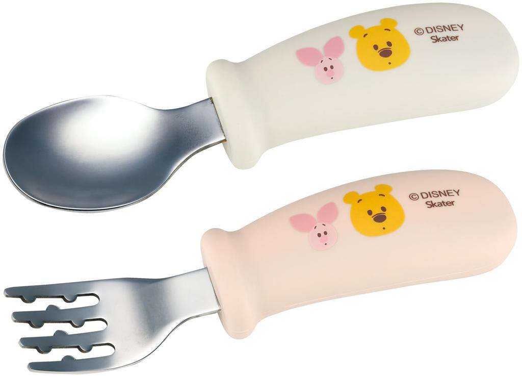 Skater Baby Silicone Spoon and Fork Ages 12 Months and Dishwasher Disney Winnie the Pooh Petit Friends Easy-Grip Set, 11cm, Up, Safe, SHSF1-A