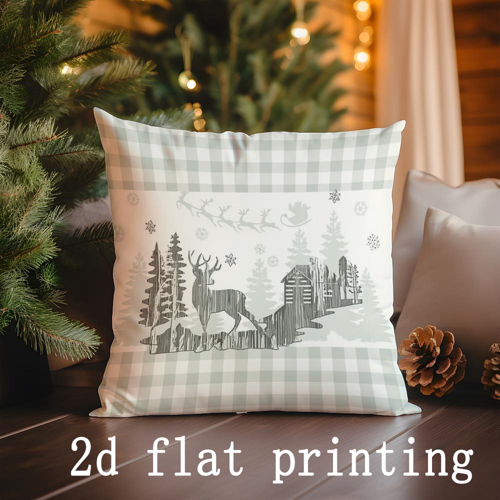 

Home Decor Deer & Snow Christmas Pillow Covers Decor Pattern Cushion Cover Suitable for Sofa Bedroom Car Pillow Cover 16x16Inch