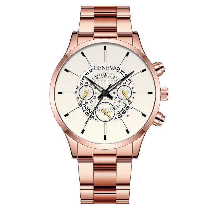 Popular GENEVA Three-eye Men's Watch Men's Watch Steel Belt Business Fashion Calendar Quartz Watch Men's