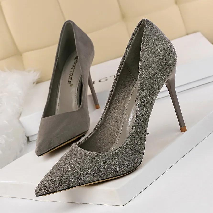 Women 9cm High Heels Pumps Stripper Flock Suede Plus Size Escarpins Lady Wedding Bridal Heels Escarpins Green Blue Yellow Shoes