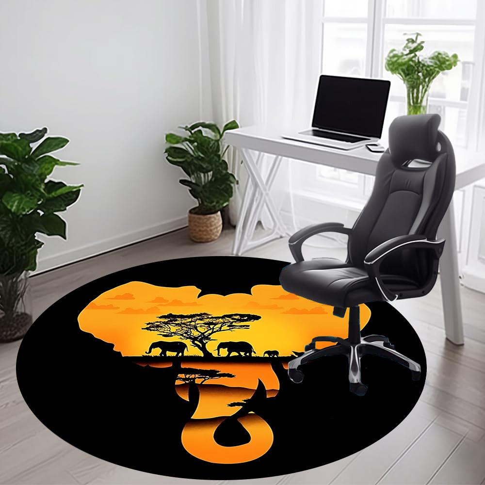 1pc African Safari Office Round Area Rug, Indoor Mat Suitable ForOffice, Under Office Chairs Bedroom Living Room Home Decor, D104
