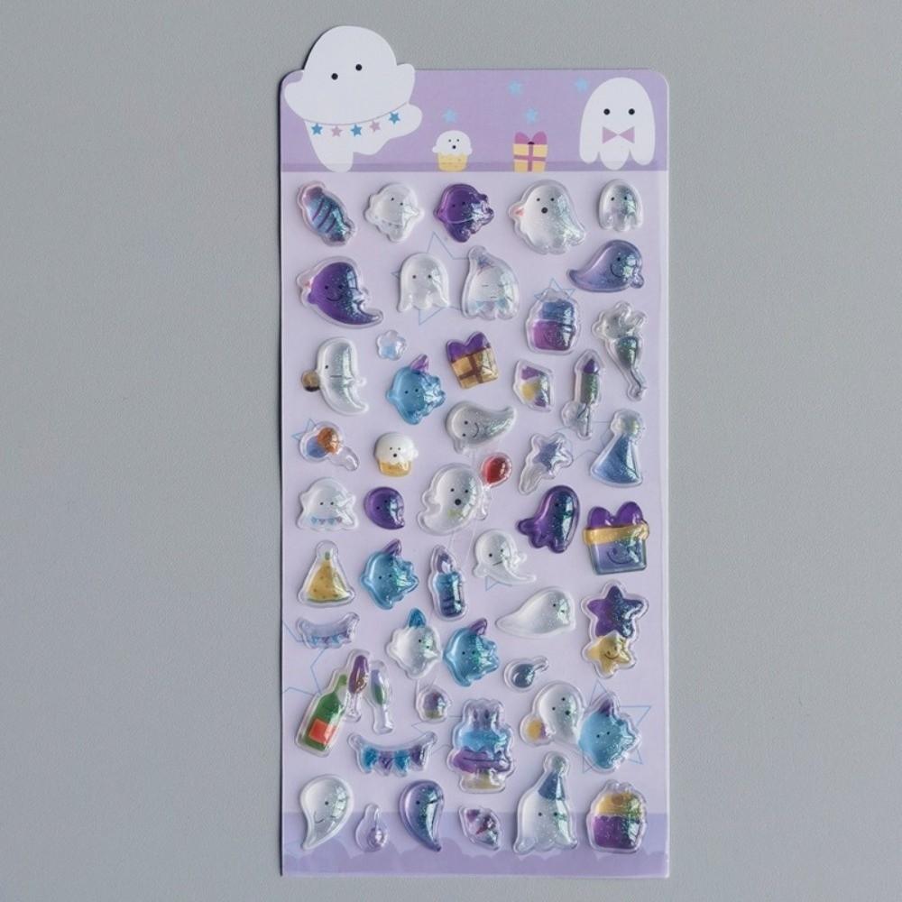 Glossy Finish 3D Embossed Sticker Cartoon Animal Cute 3D Relief Sticker Rabbit Candy Ghost Aesthetic Stickers Diary Decor