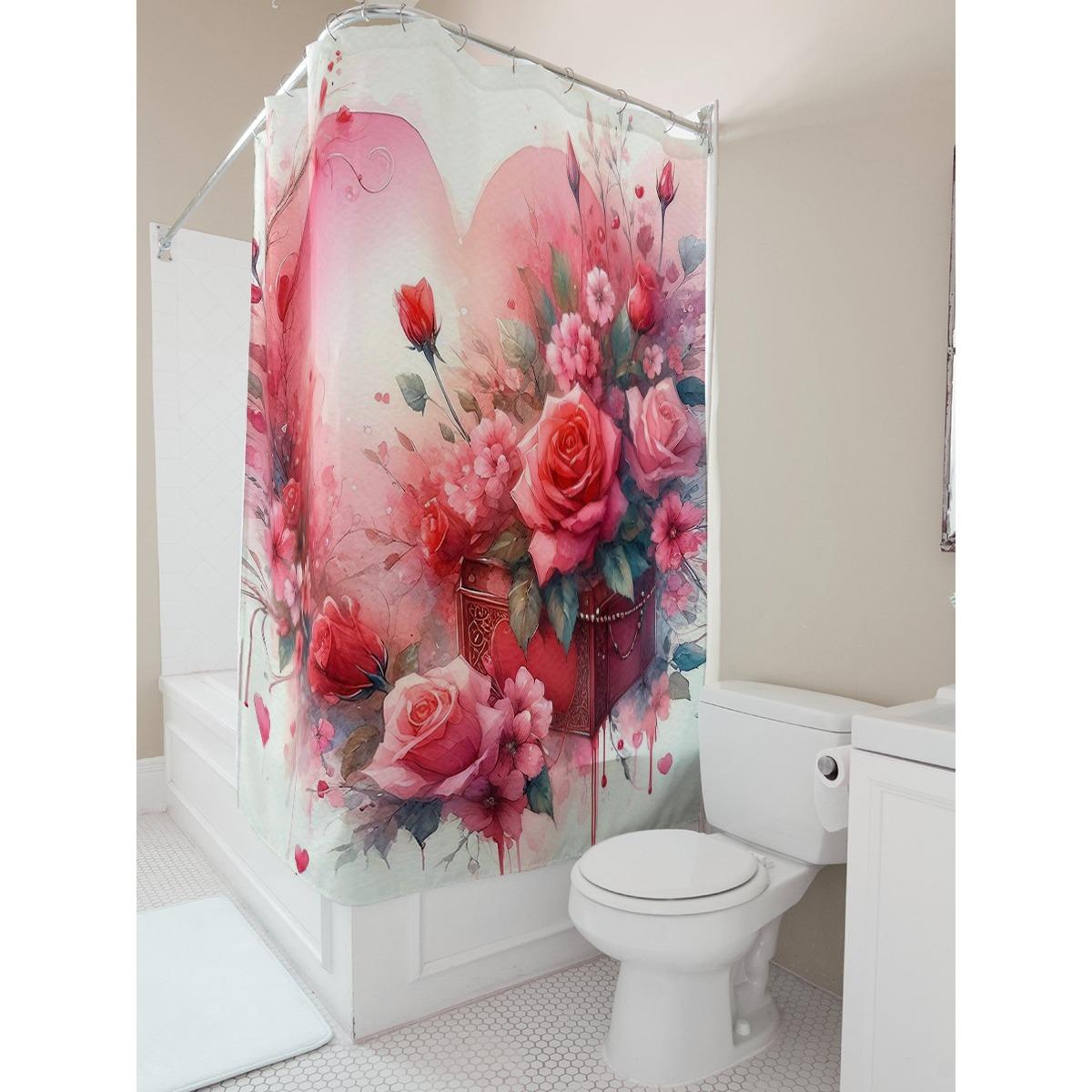 

Watercolor Roses And Heart Waterproof Shower Curtain W60H190(CM)-1 Pcs