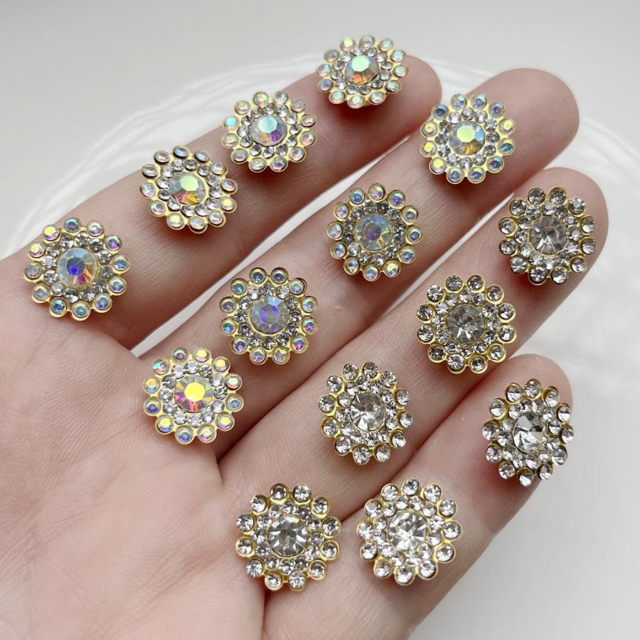 Pretty 14mm White/White ab Color flowers Resin Rhinestone Sewing Scrapbook Wedding Dress Jewelry Making accessories 50pcc/lot