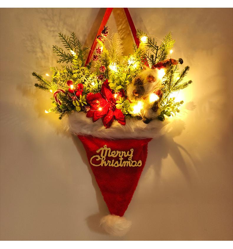 Yihong Light-Up Pine Needle Christmas Hat Door Hanger & Tree Decoration