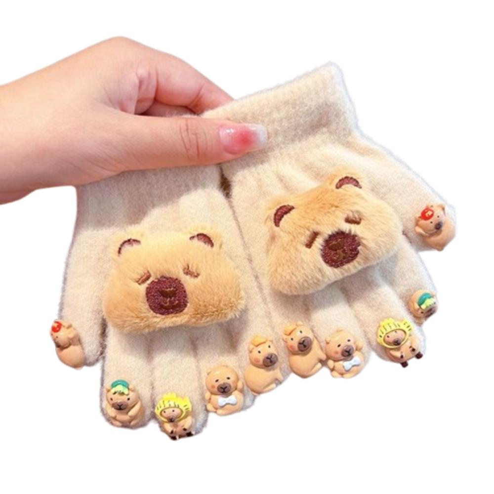 Keep Warm Cartoon Capybara Gloves Cute Winter Children Gloves Kawaii Kids Warm Mittens  Outdoor