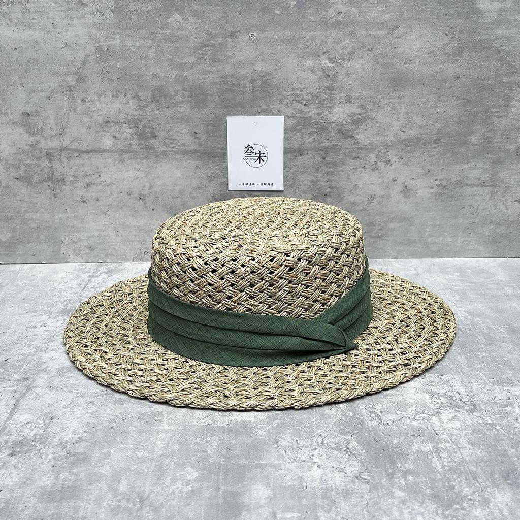 Old Money Flavor Strong Summer Big Eaves Natural Salty Grass Woven Flat Top Sun Hat French Retro Straw Hat Female Film Artifact
