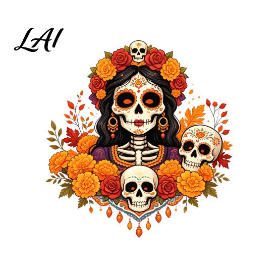Unique Gift for Mexican Culture Fans Day of The Dead Window Clings Dia De Los Muertos Sticker Colorful Home Decor Sugar Skull with Flowers Halloween