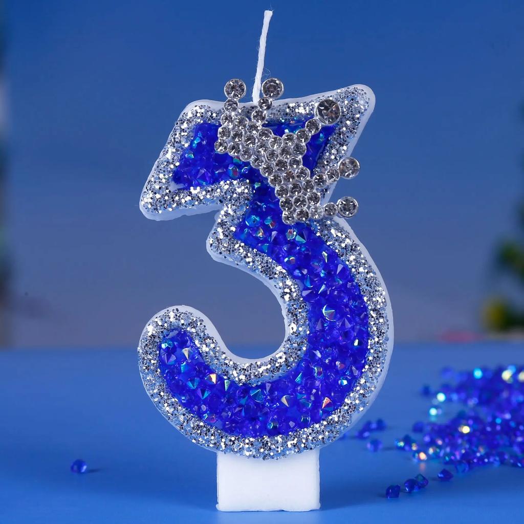 Number Birthday Candle Shiny Crown Digital Cake Topper Candle Kids Birthday Anniversary Party Decoration Supplies Birthday Favor