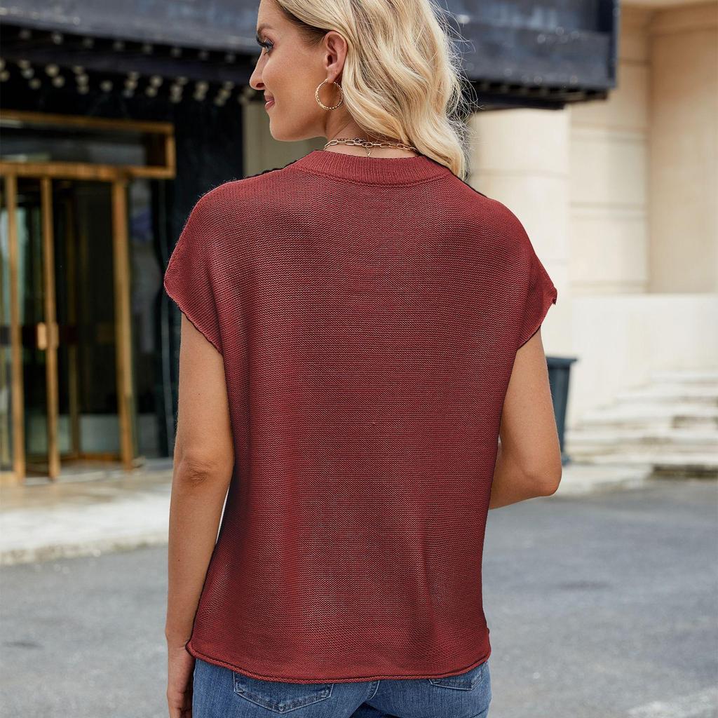 Women's Summer Round Neck Short Sleeve Knit Sweater Pullover Vest
