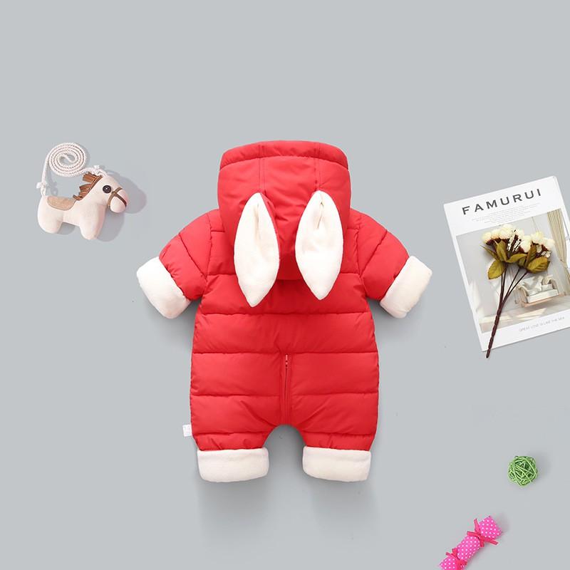 Baby Winter Romper Thick Padded Snowsuit Cartoon Hooded Jumpsuit Newborn Boys Girls