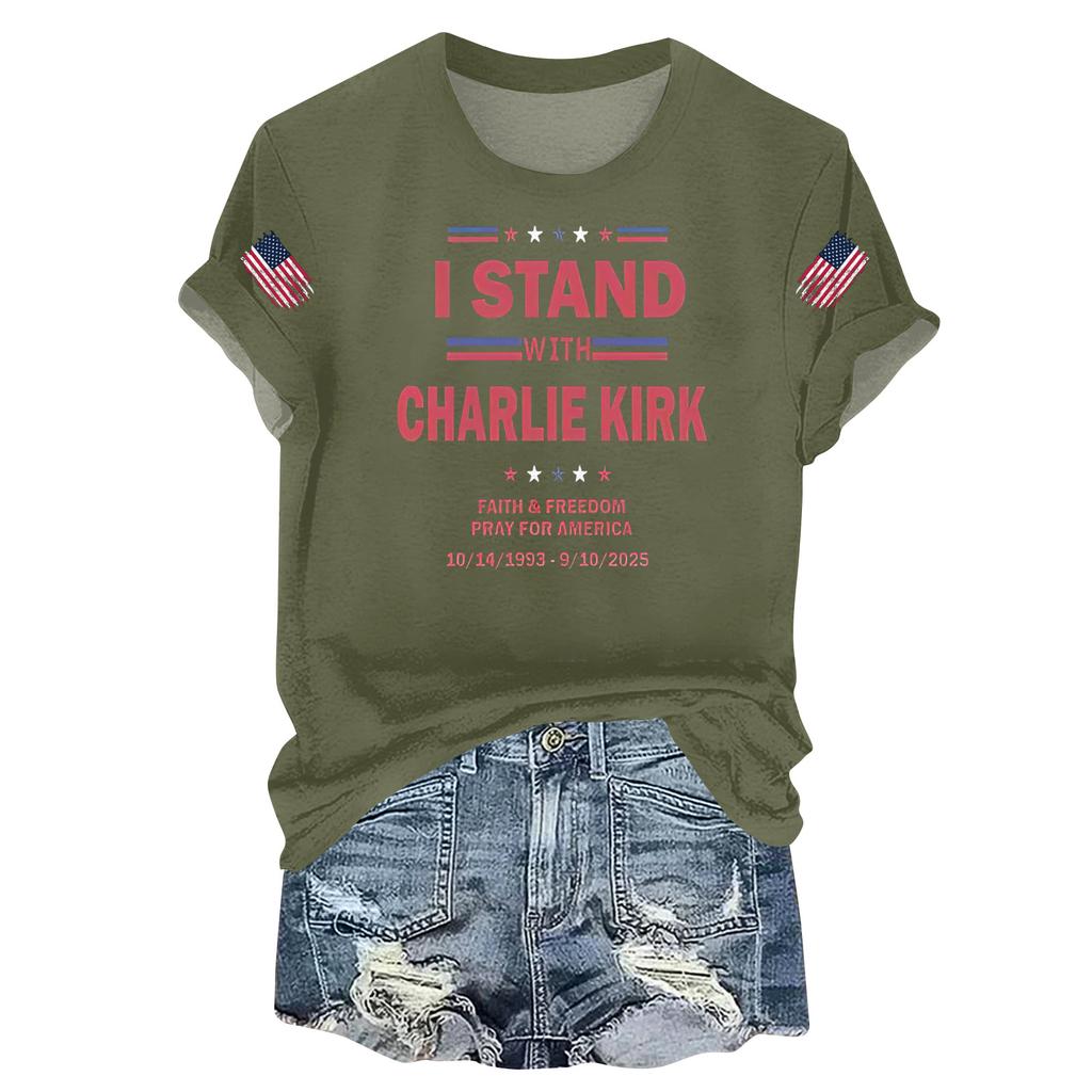 Women's Casual Printed T-shirt Round Neck Pullover Short Sleeve Top