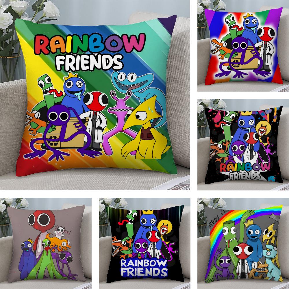 RRainbow FriendsS Cartoon Cushion Cover Plush Fabric Soft DoubleSided Printed Sofa Warm Winter Home Child Gift Pillow Case