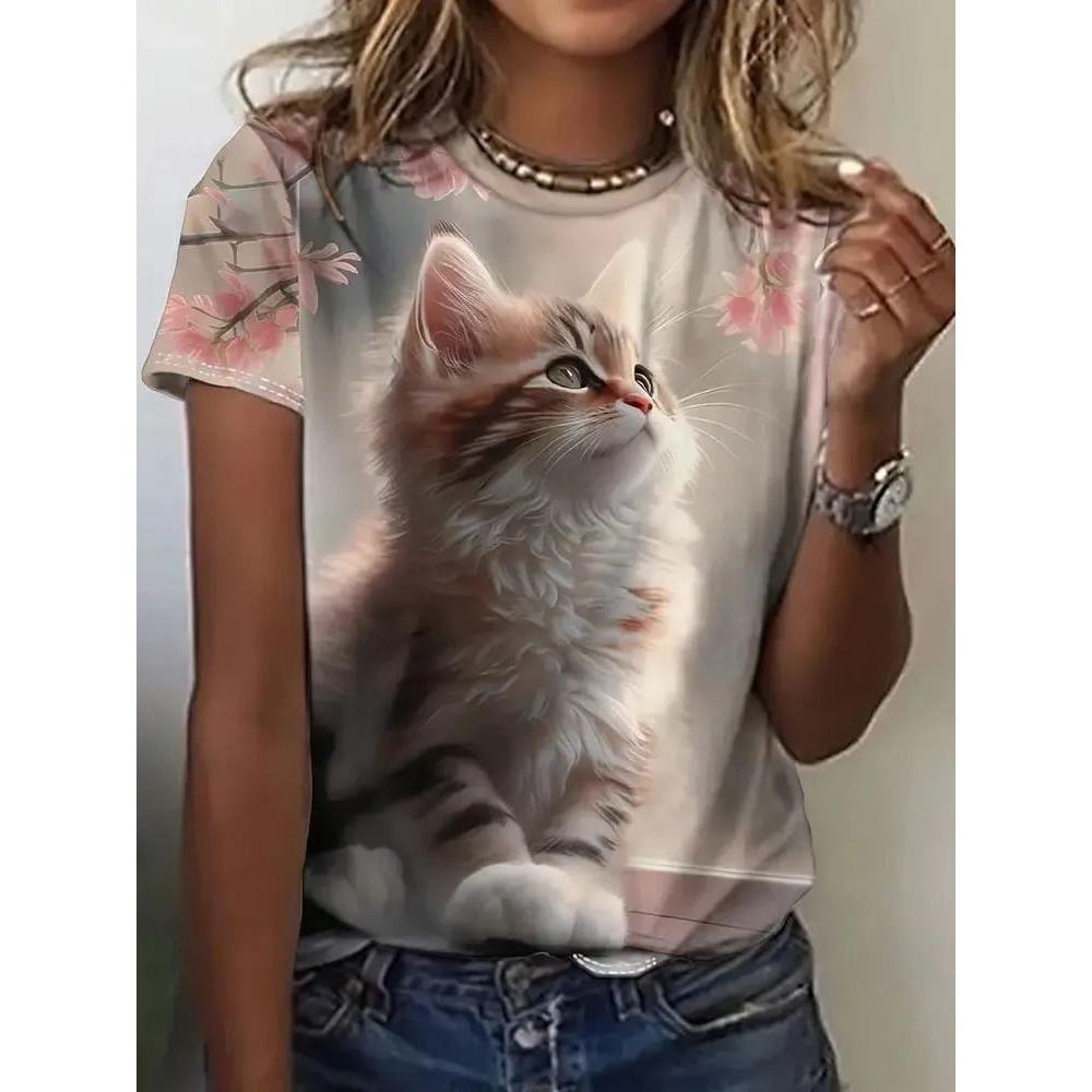Summer Short Sleeved T-shirt Women's Casual Sports Top Cartoon 3D Printed Pattern Clothes