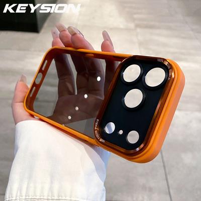 KEYSION Transparent Acrylic Case for iPhone 16 17 Pro Max 16 Plus Soft Frame Metal Lens Protective Shockproof Cover for iPhone 17 Air