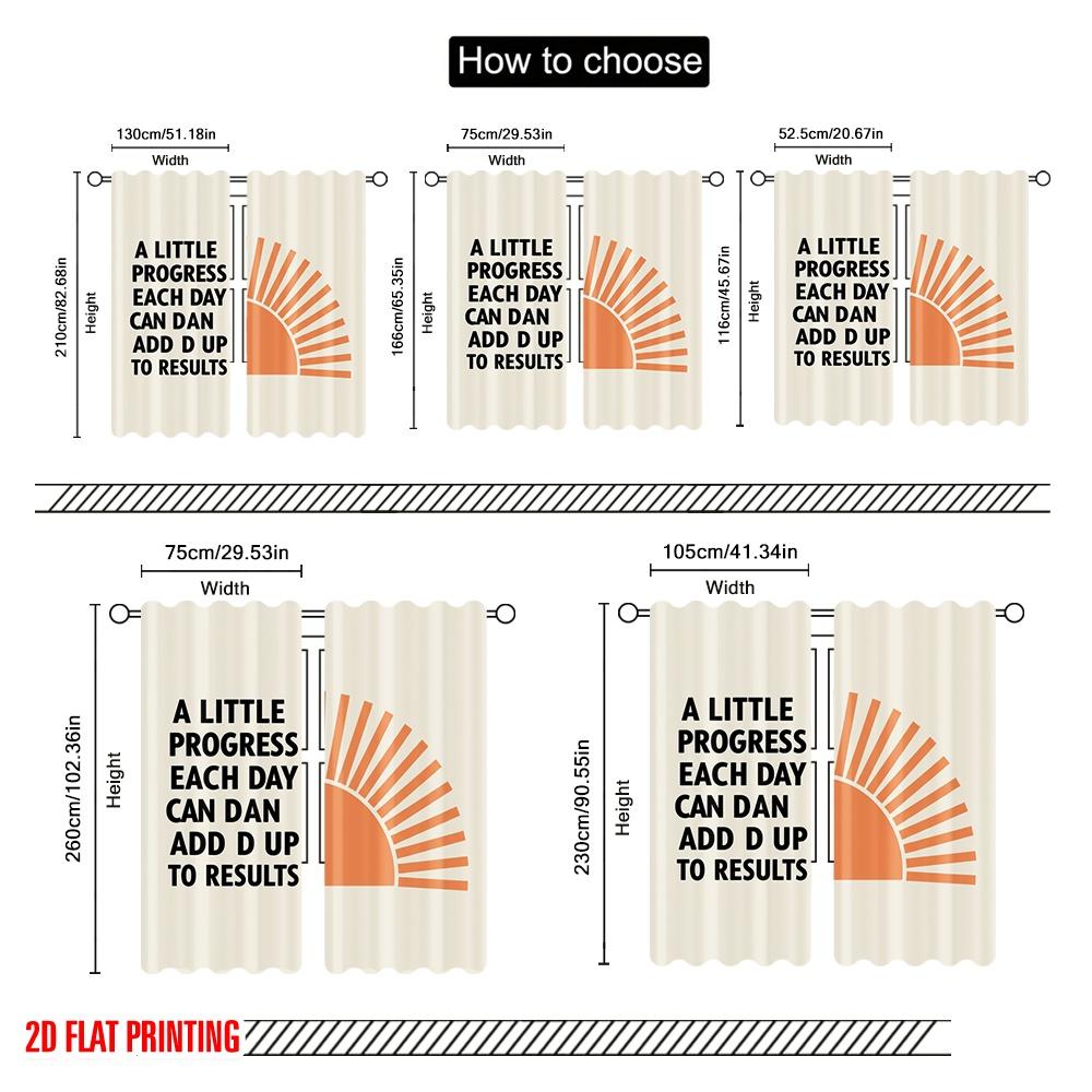 2 Stück 2D Flachdruck Vorhänge Jeden Tag ein kleiner Fortschritt Polyester Ohne Strom Festliche Wanddekoration Perfekt für Innen