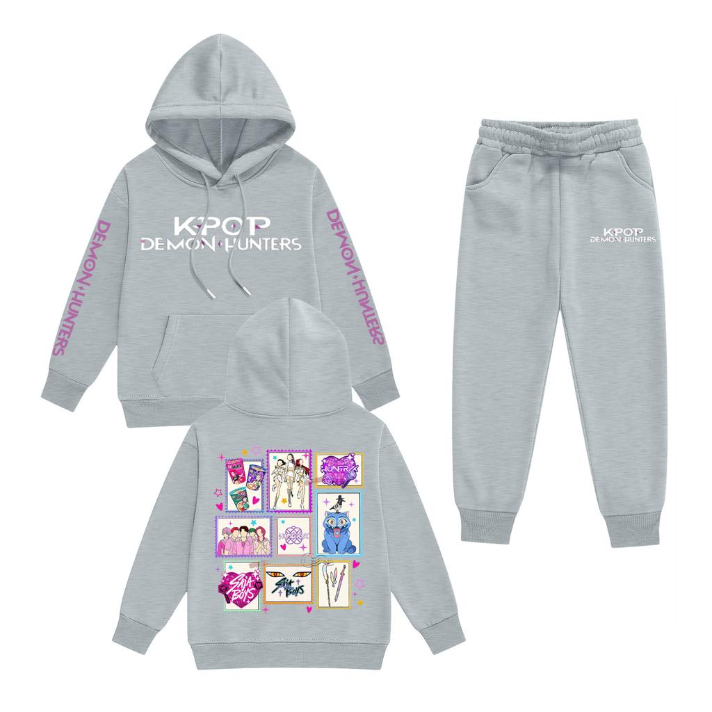 Kids' Long Sleeve Loose Pullover Letter Print Drawstring Hooded Sweatshirt Set
