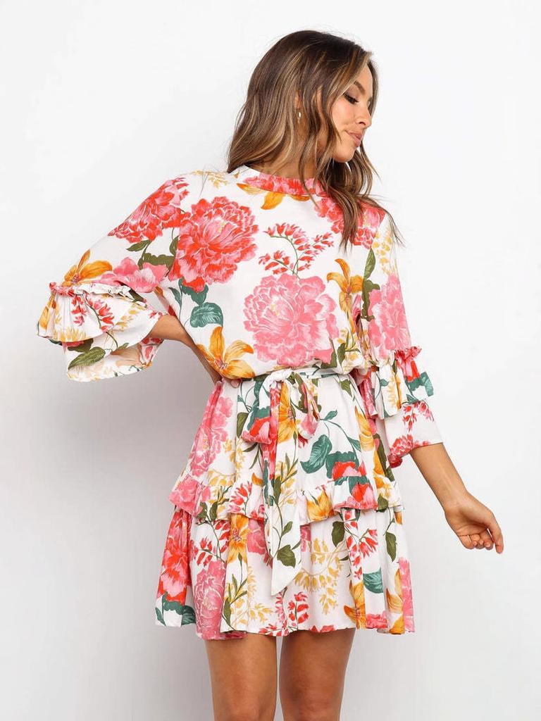 Summer New Arrivals Women's Printed Short Sleeve Dress Round Neck