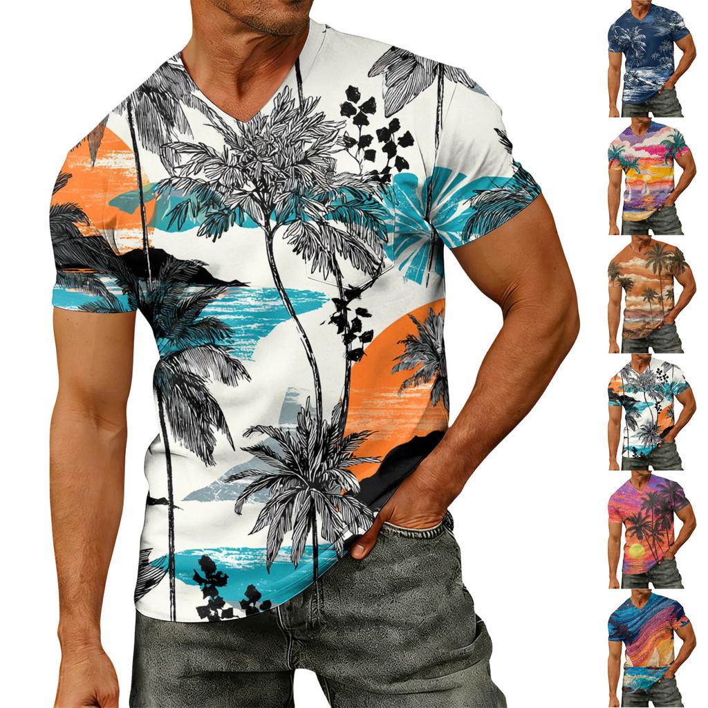 Men's Fashion Printed V-Neck Short Sleeve T-Shirt