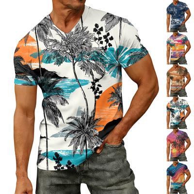 Herrenmode Bedrucktes V-Ausschnitt Kurzarm T-Shirt