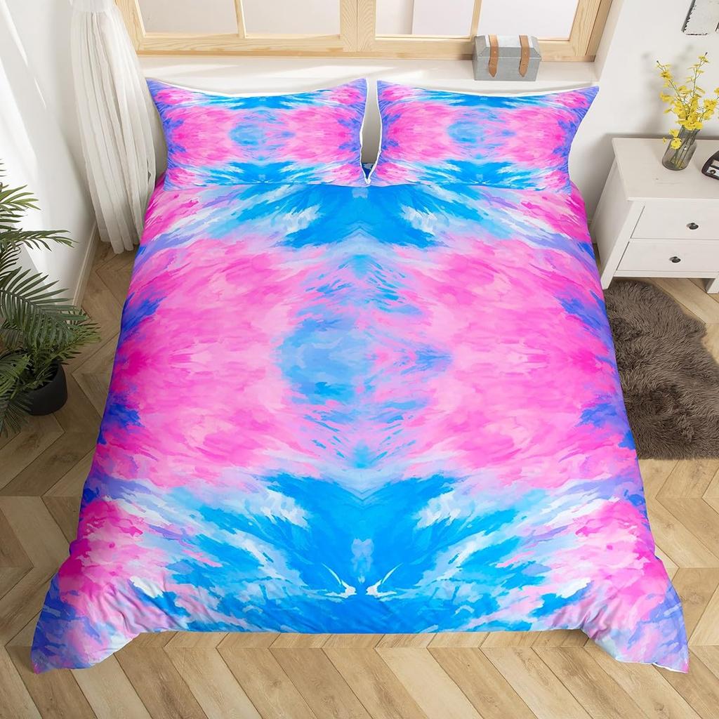 Tie-Dye Duvet Cover Set For Kids Boys Teens Queen Lightweight Quilt Covers Abstract Hippie Themed Boho Bedding Set Bedroom Decor